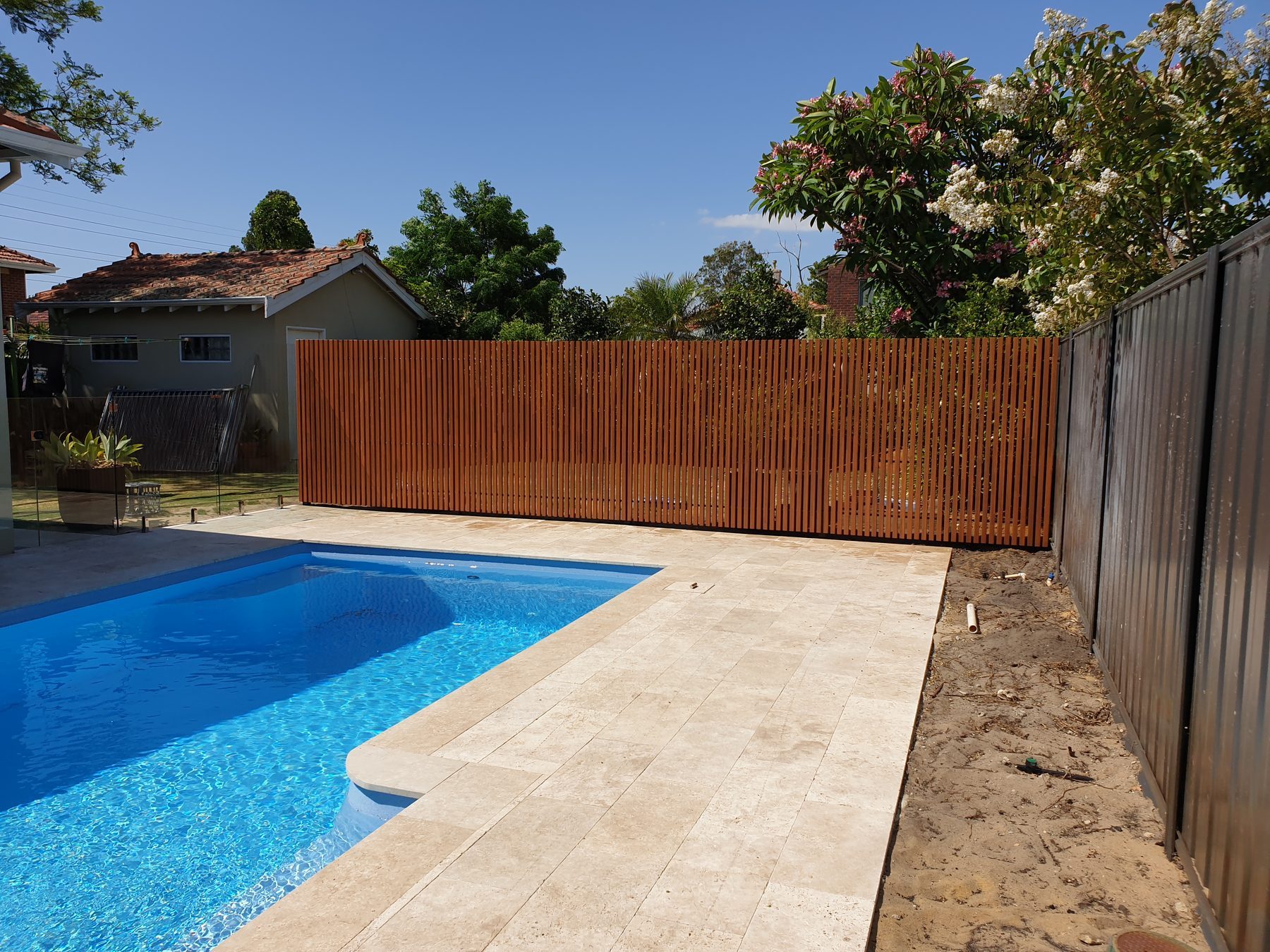 Slat fencing around a Perth pool surround