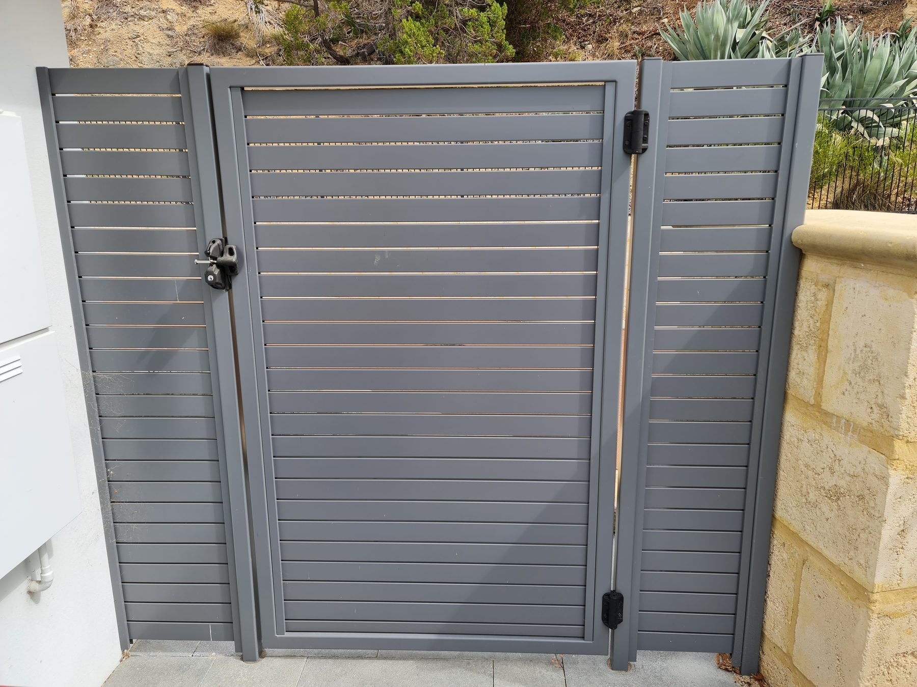 Grey aluminium slatted gate in Perth