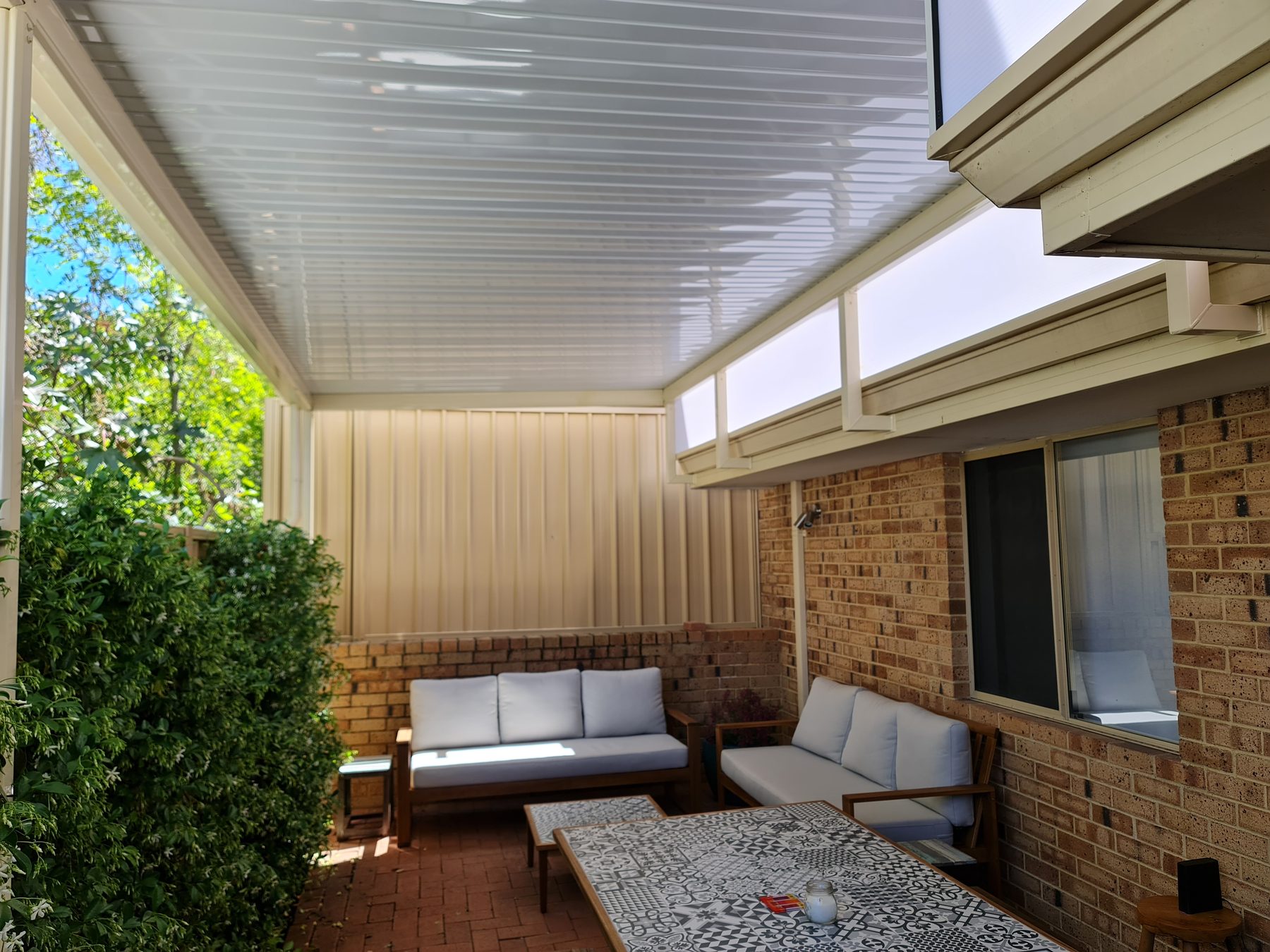 Outback Flat patio with Rooflite translucent panels letting daylight through, Perth